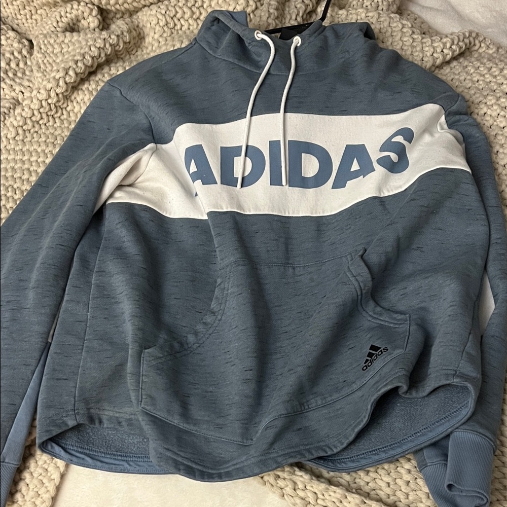 Adidas Women’s Light Blue and White Pullover Sweater